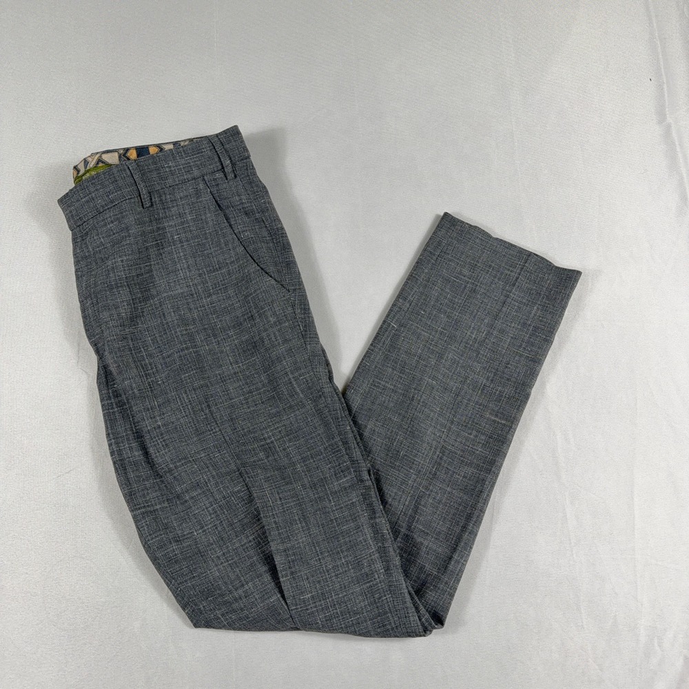 Meyer Bonn Dress Pants Wool Linen Blend 36x32 Grey Flat Front Trousers Slacks